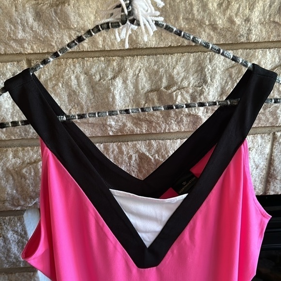 Worthington v-neck/back tank blouse pink black large - Picture 3 of 6